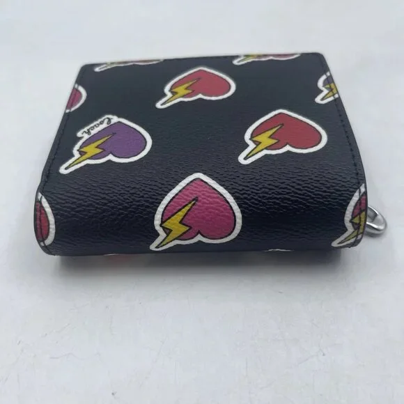 NEW COACH Women’s Snap Wallet with Heart Bolt Print Silver/Black Multi - Picture 5 of 11